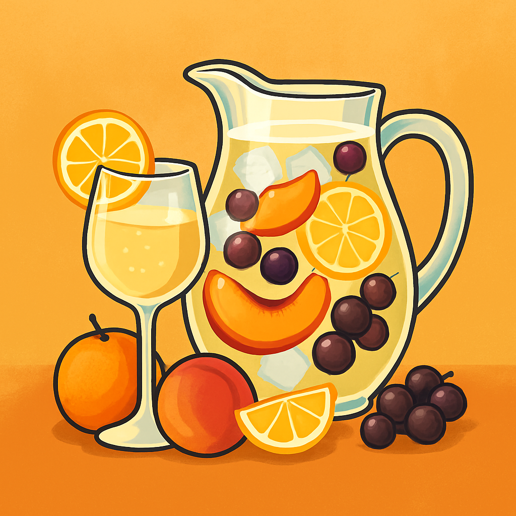 Sangría blanca con frutas frescas servida en vaso sobre fondo claro